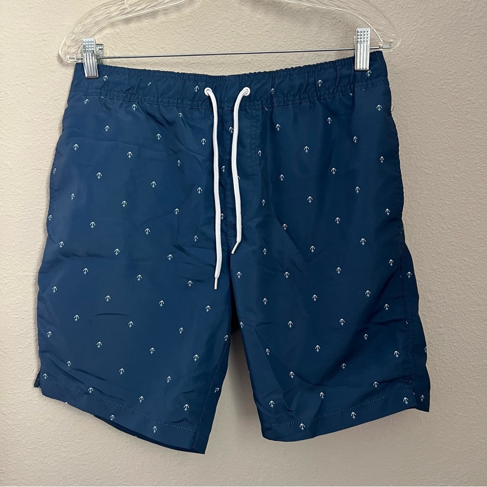 Forever 21 Men Navy Blue Preppy Shorts Anchors Navy Size Medium Swim Trunks